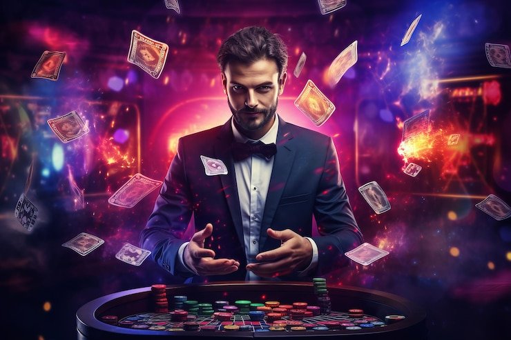 Baccarat card table with dealer and players at livo 88